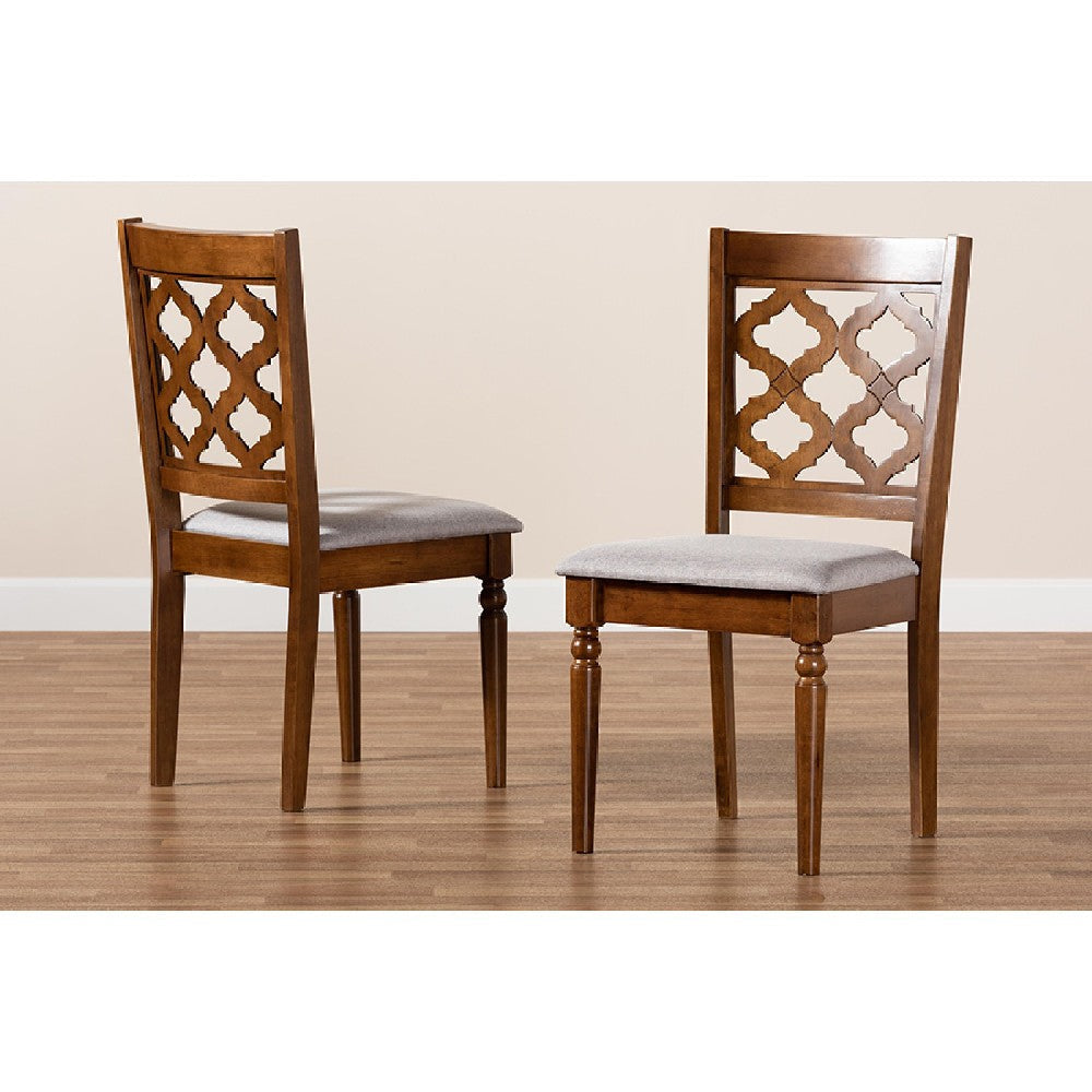 Baxton Studio Ramiro Modern and Contemporary Grey Fabric Upholstered and Walnut Brown Finished Wood 2-Piece Dining Chair Set