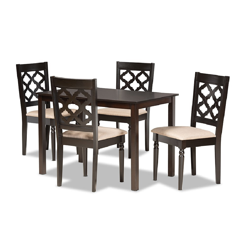 Baxton Studio Ramiro Modern and Contemporary Sand Fabric Upholstered and Dark Brown Finished Wood 5-Piece Dining Set