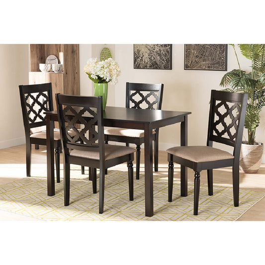 Baxton Studio Ramiro Modern and Contemporary Sand Fabric Upholstered and Dark Brown Finished Wood 5-Piece Dining Set