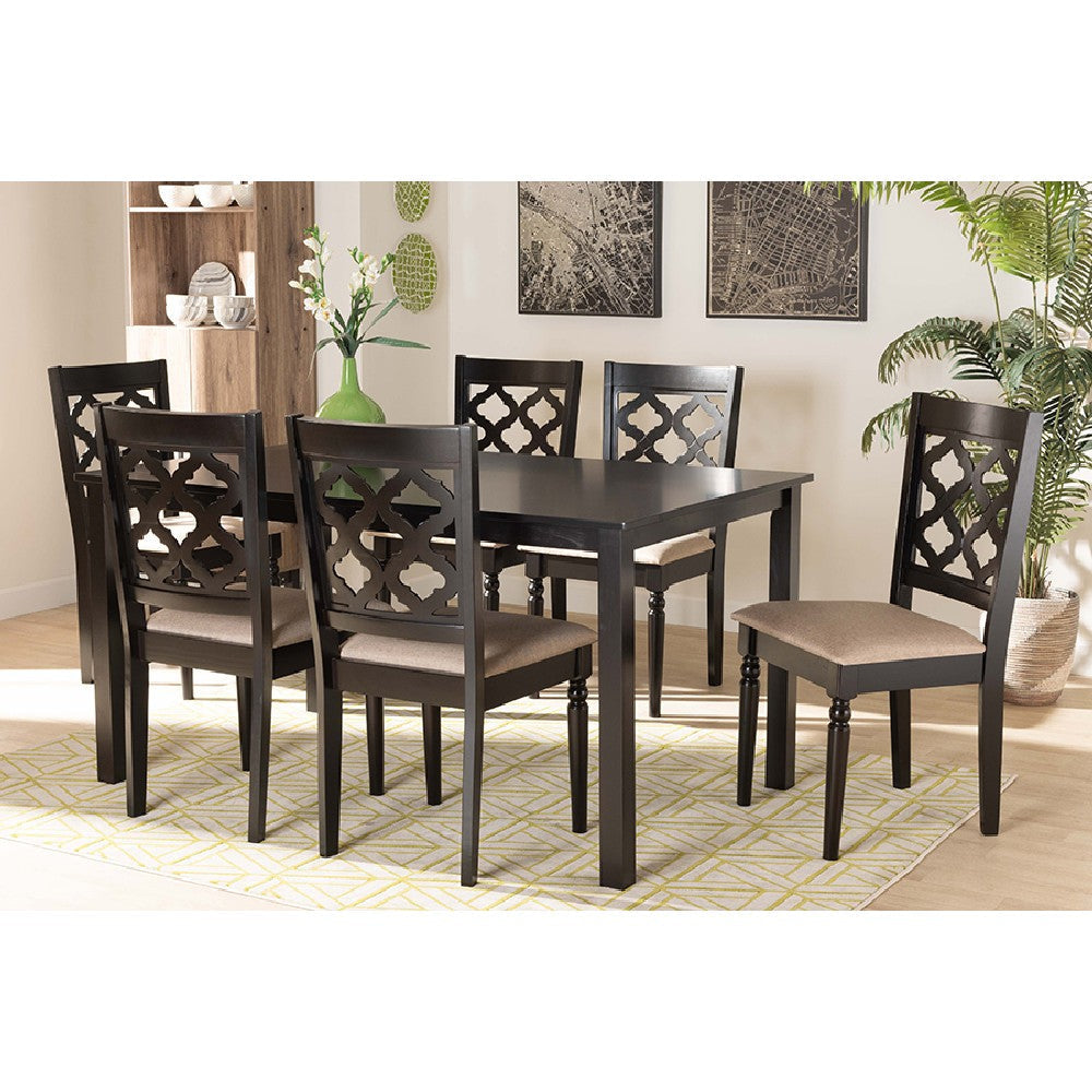 Baxton Studio Ramiro Modern and Contemporary Sand Fabric Upholstered and Dark Brown Finished Wood 7-Piece Dining Set