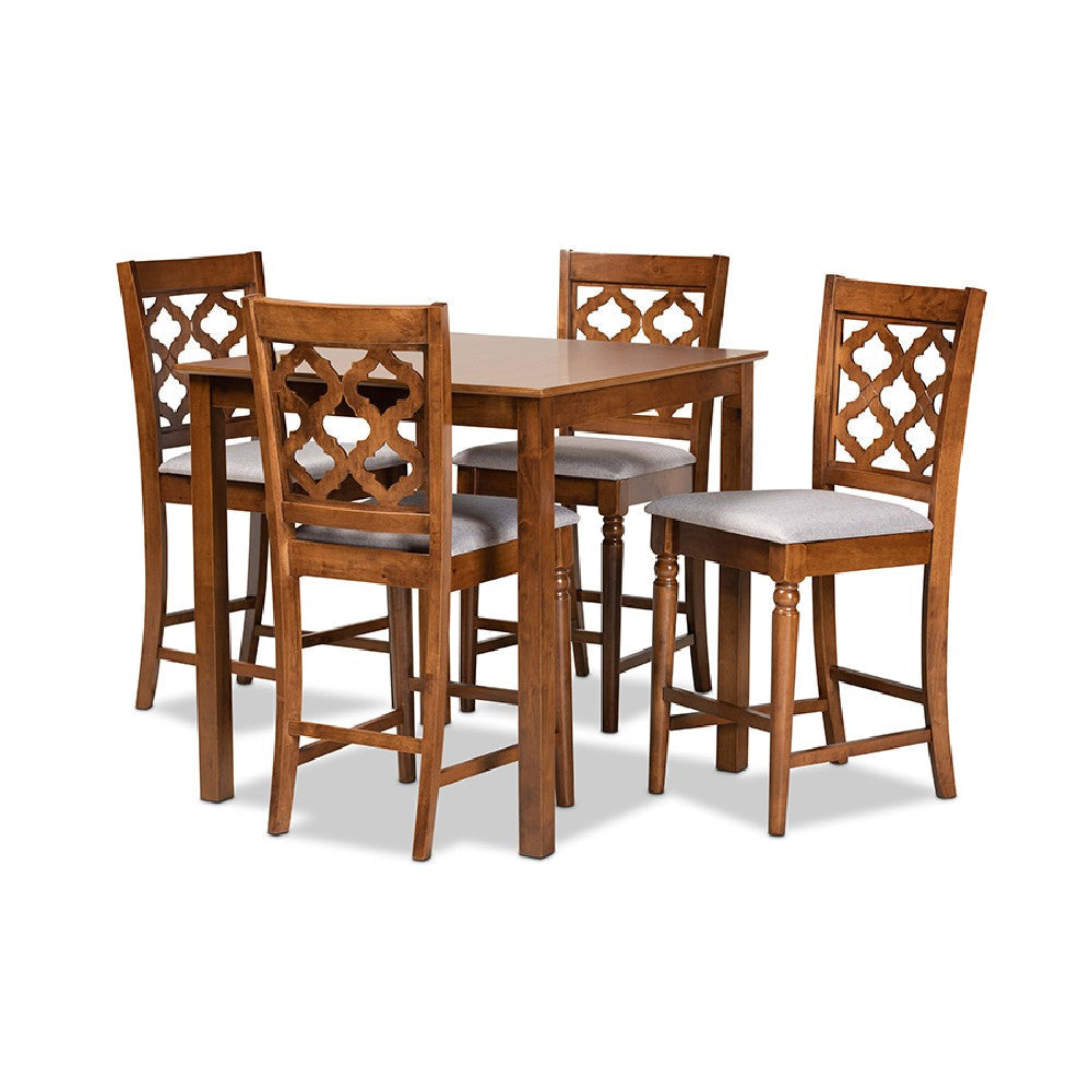 Baxton Studio Ramiro Modern and Contemporary Transitional Grey Fabric Upholstered and Walnut Brown Finished Wood 5-Piece Pub Set