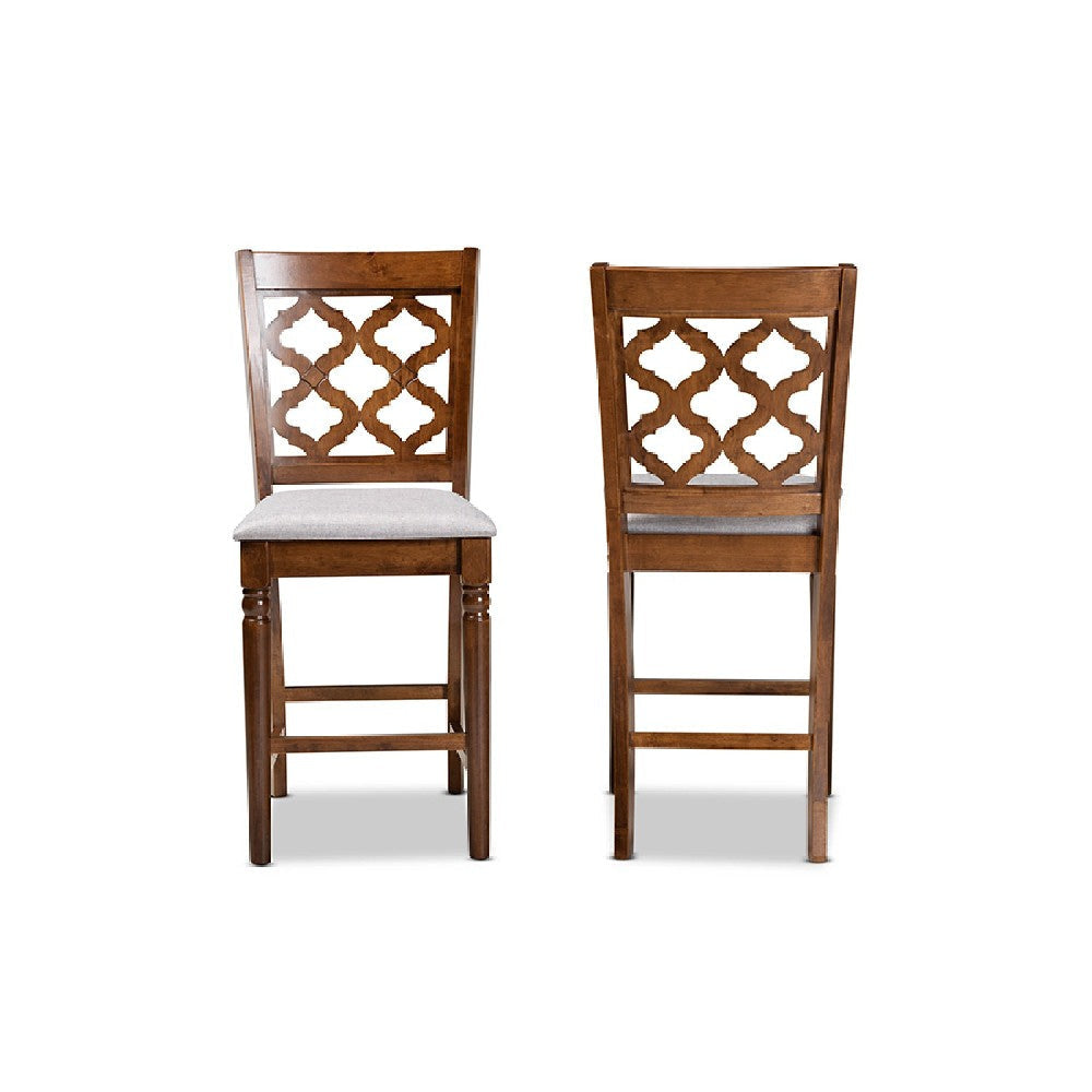 Baxton Studio Ramiro Modern and Contemporary Transitional Grey Fabric Upholstered and Walnut Brown Finished Wood 2-Piece Counter Stool Set