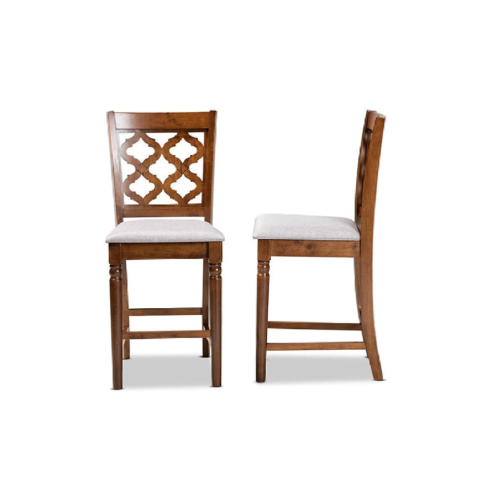 Baxton Studio Ramiro Modern and Contemporary Transitional Grey Fabric Upholstered and Walnut Brown Finished Wood 2-Piece Counter Stool Set