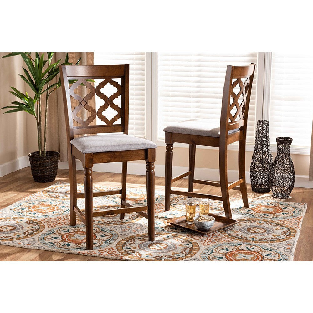 Baxton Studio Ramiro Modern and Contemporary Transitional Grey Fabric Upholstered and Walnut Brown Finished Wood 2-Piece Counter Stool Set