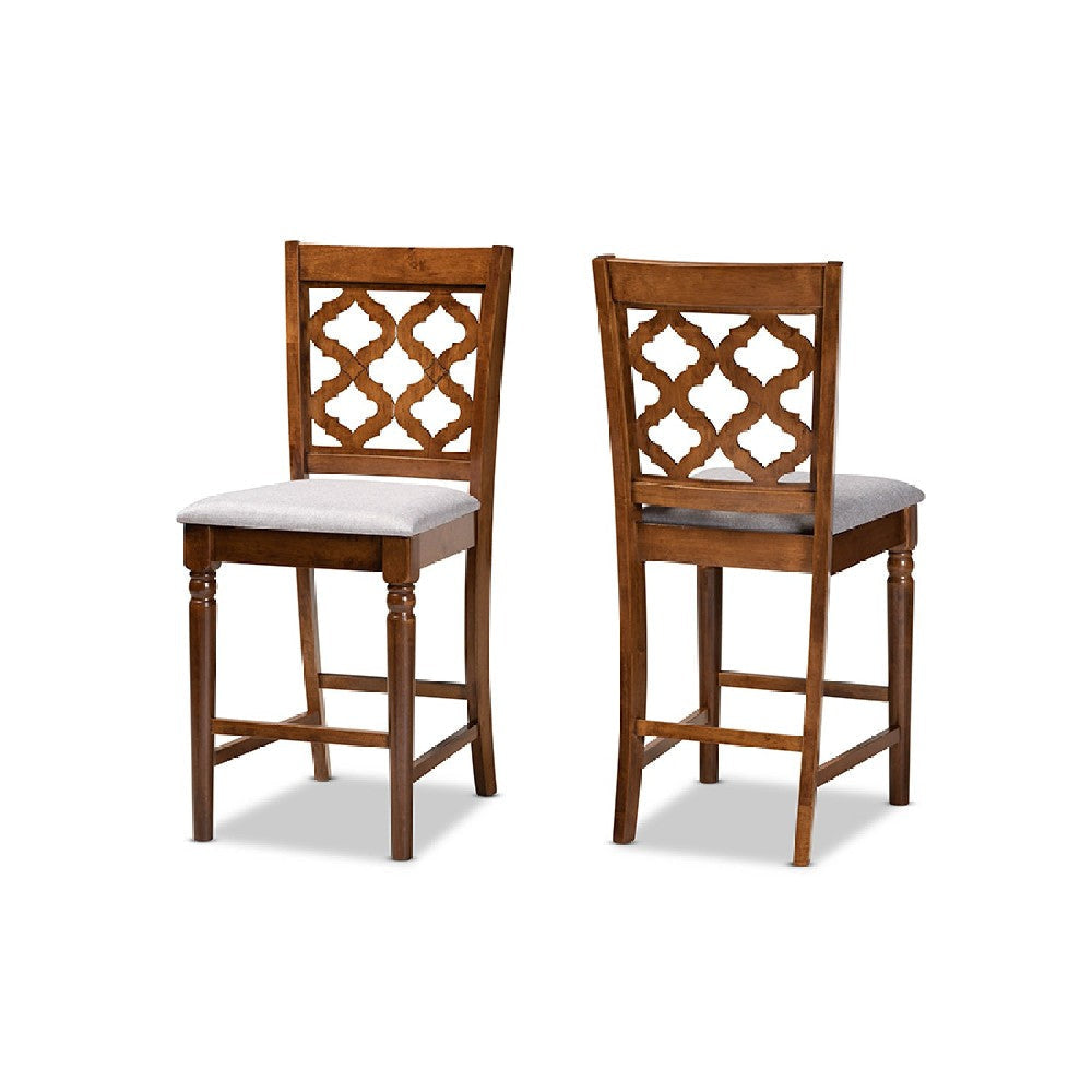 Baxton Studio Ramiro Modern and Contemporary Transitional Grey Fabric Upholstered and Walnut Brown Finished Wood 2-Piece Counter Stool Set