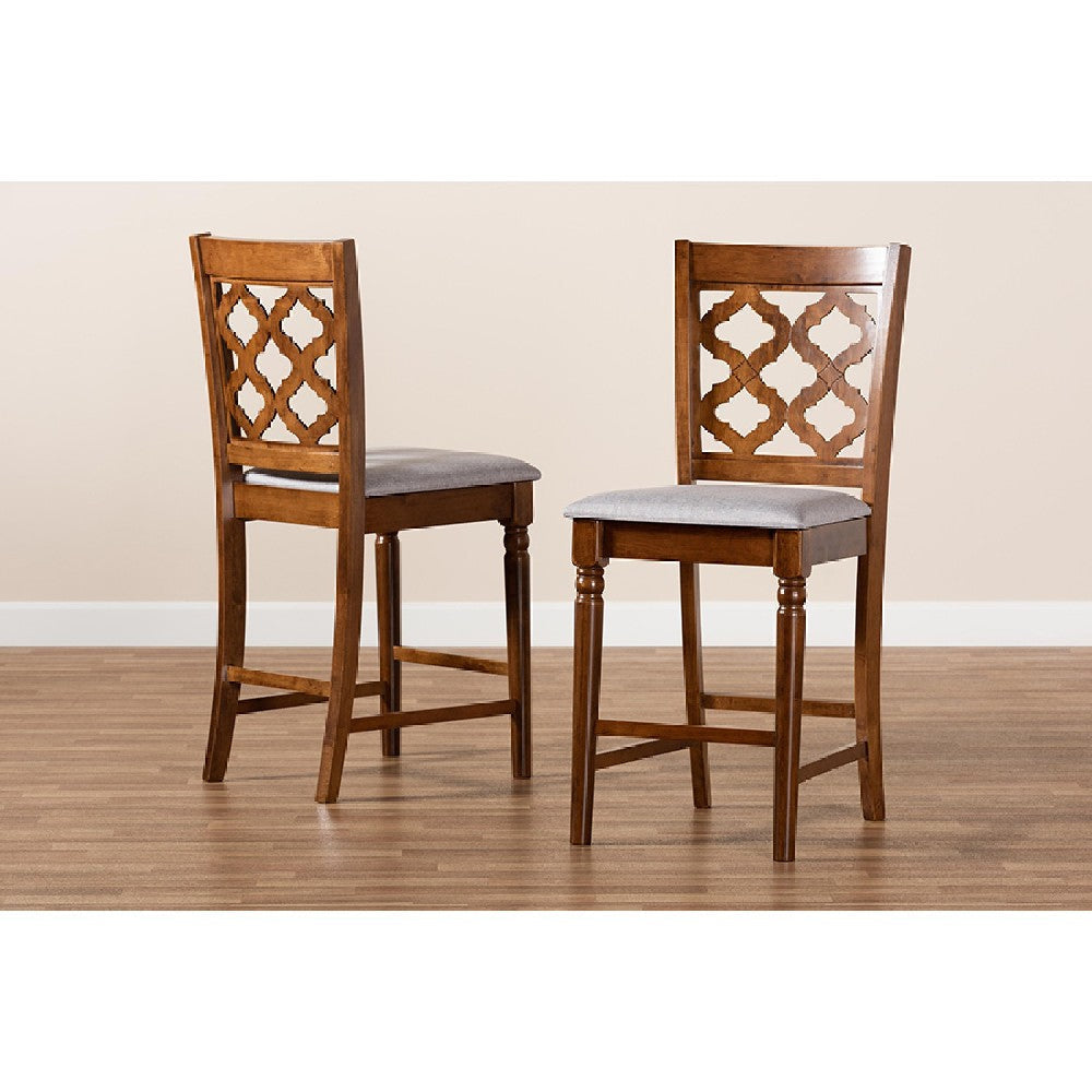 Baxton Studio Ramiro Modern and Contemporary Transitional Grey Fabric Upholstered and Walnut Brown Finished Wood 2-Piece Counter Stool Set