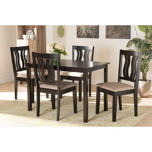 Baxton Studio Fenton Modern and Contemporary Sand Fabric Upholstered and Dark Brown Finished Wood 5-Piece Dining Set