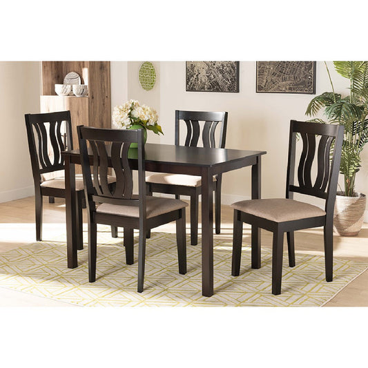 Baxton Studio Fenton Modern and Contemporary Sand Fabric Upholstered and Dark Brown Finished Wood 5-Piece Dining Set