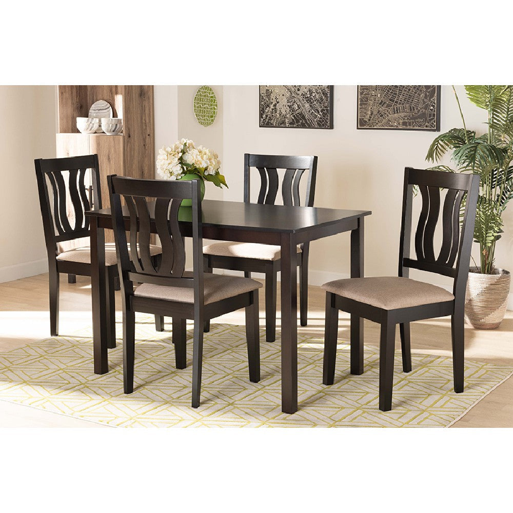 Baxton Studio Fenton Modern and Contemporary Sand Fabric Upholstered and Dark Brown Finished Wood 5-Piece Dining Set