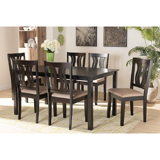 Baxton Studio Fenton Modern and Contemporary Sand Fabric Upholstered and Dark Brown Finished Wood 7-Piece Dining Set
