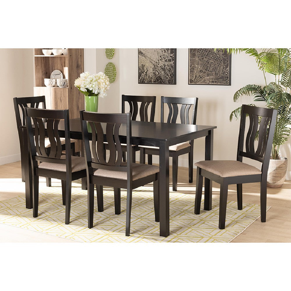 Baxton Studio Fenton Modern and Contemporary Sand Fabric Upholstered and Dark Brown Finished Wood 7-Piece Dining Set