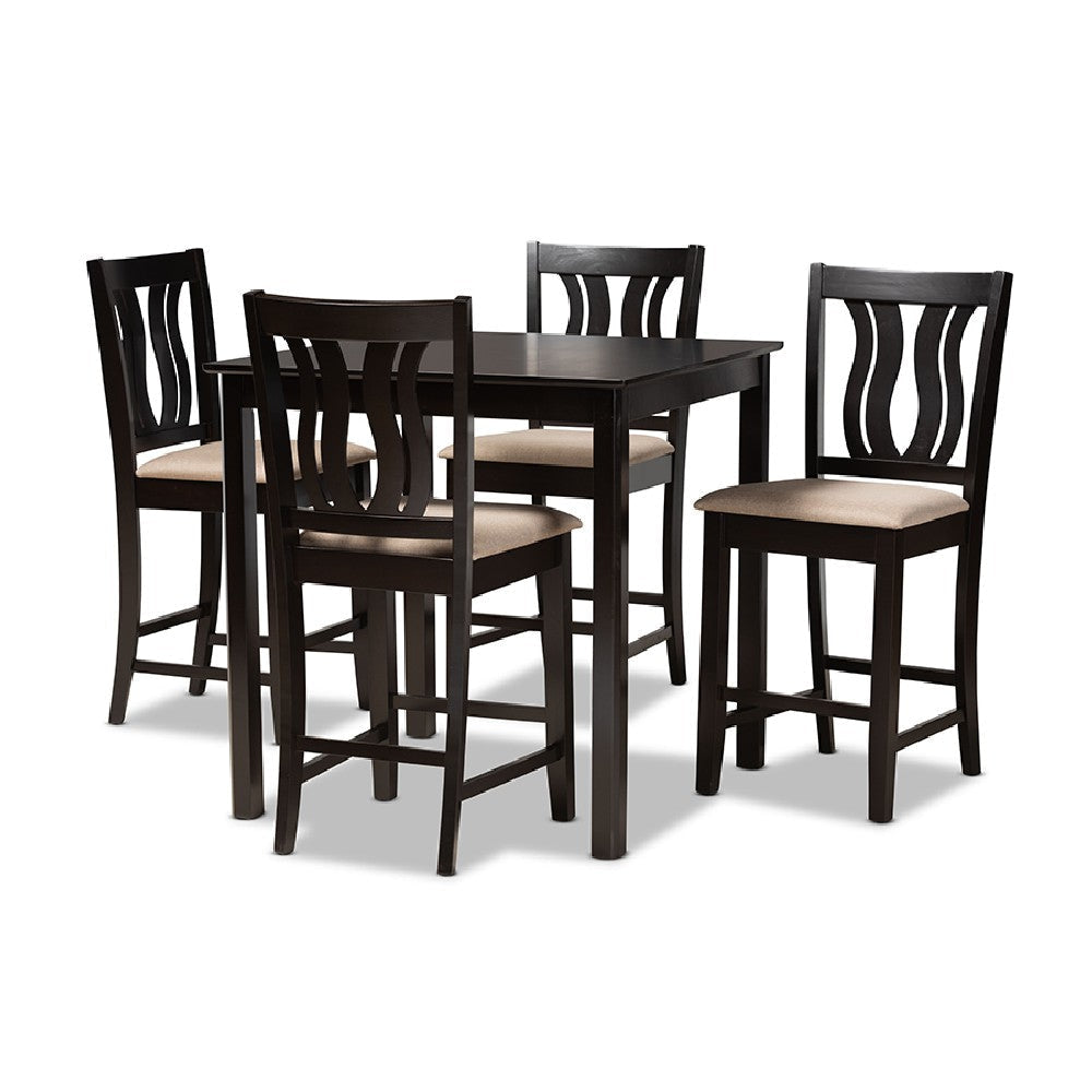 Baxton Studio Fenton Modern and Contemporary Transitional Sand Fabric Upholstered and Dark Brown Finished Wood 5-Piece Pub Set