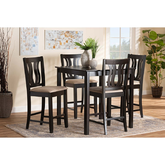 Baxton Studio Fenton Modern and Contemporary Transitional Sand Fabric Upholstered and Dark Brown Finished Wood 5-Piece Pub Set