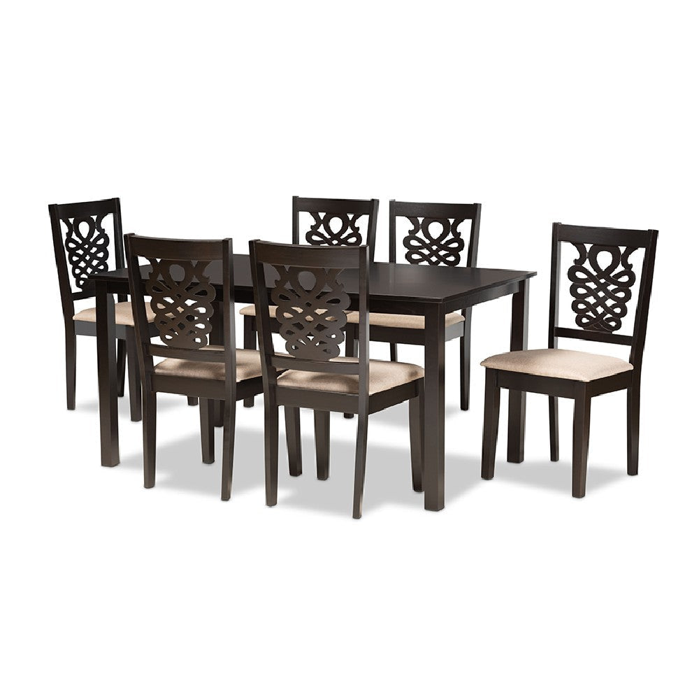 Baxton Studio Gervais Modern and Contemporary Sand Fabric Upholstered and Dark Brown Finished Wood 7-Piece Dining Set