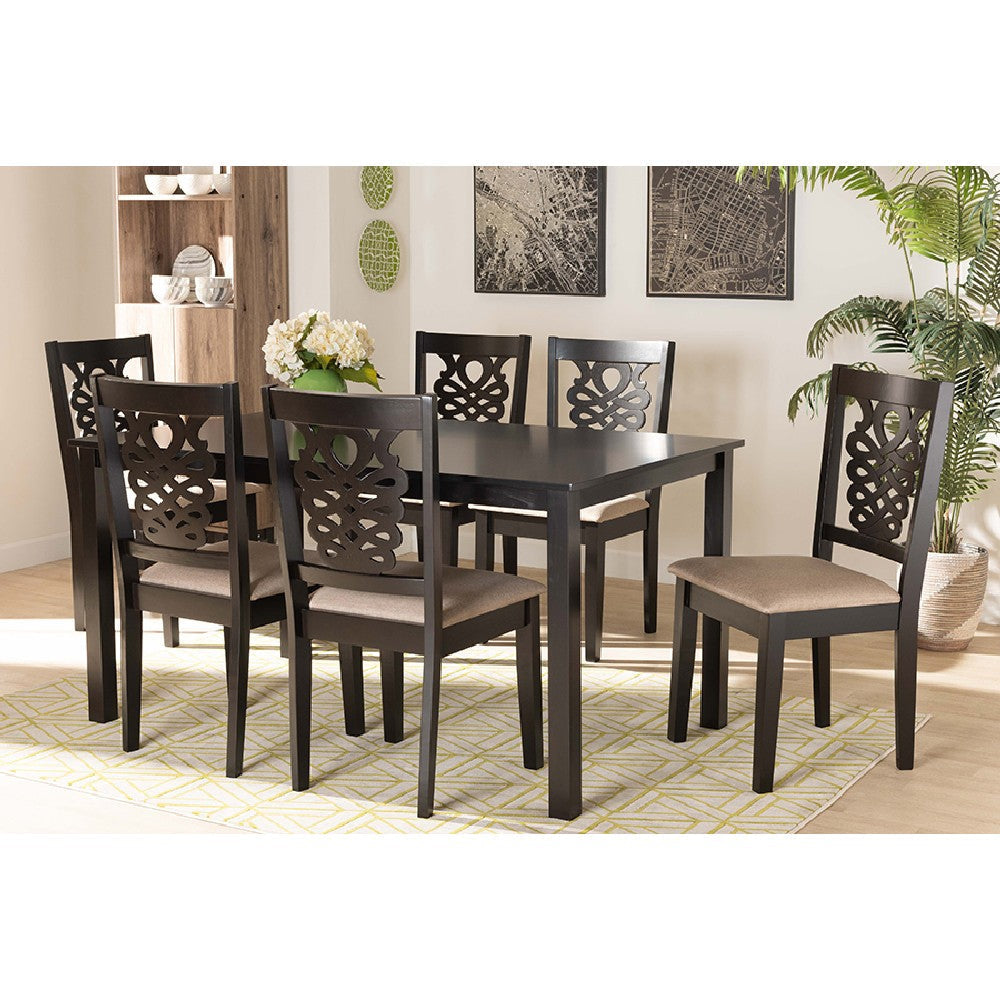Baxton Studio Gervais Modern and Contemporary Sand Fabric Upholstered and Dark Brown Finished Wood 7-Piece Dining Set