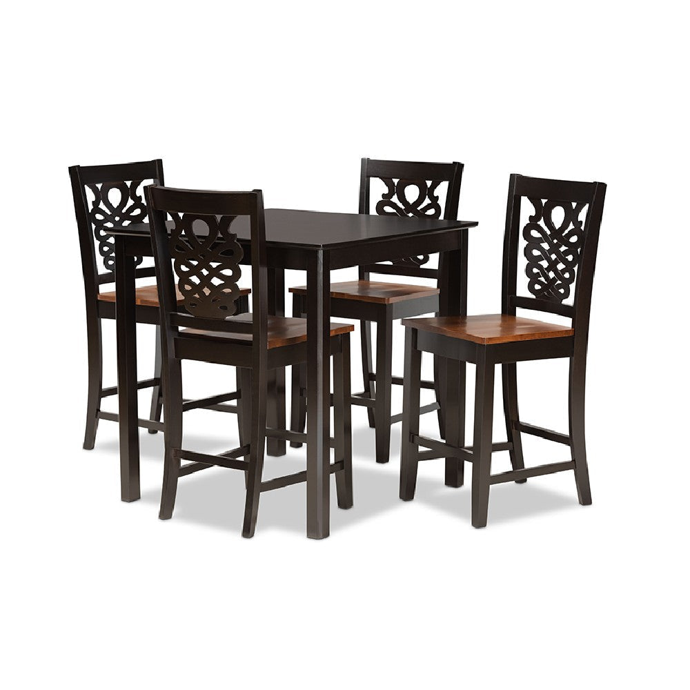 Baxton Studio Gervais Modern and Contemporary Transitional Two-Tone Dark Brown and Walnut Brown Finished Wood 5-Piece Pub Set