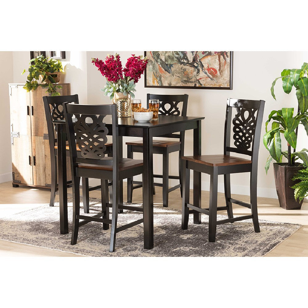 Baxton Studio Gervais Modern and Contemporary Transitional Two-Tone Dark Brown and Walnut Brown Finished Wood 5-Piece Pub Set