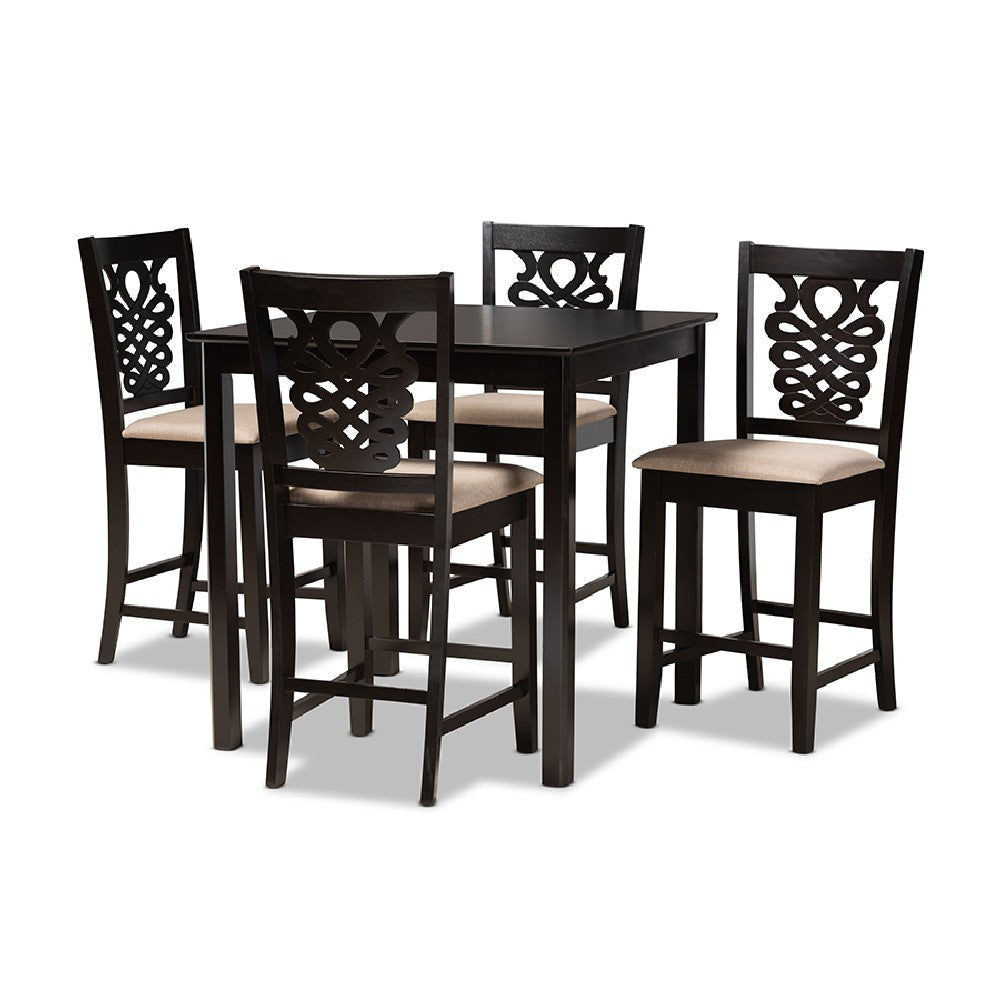 Baxton Studio Gervais Modern and Contemporary Transitional Sand Fabric Upholstered and Dark Brown Finished Wood 5-Piece Pub Set