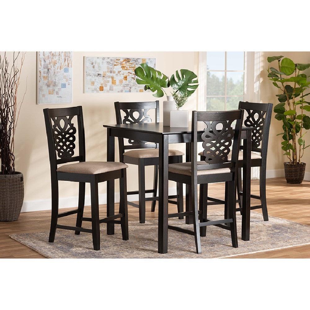 Baxton Studio Gervais Modern and Contemporary Transitional Sand Fabric Upholstered and Dark Brown Finished Wood 5-Piece Pub Set