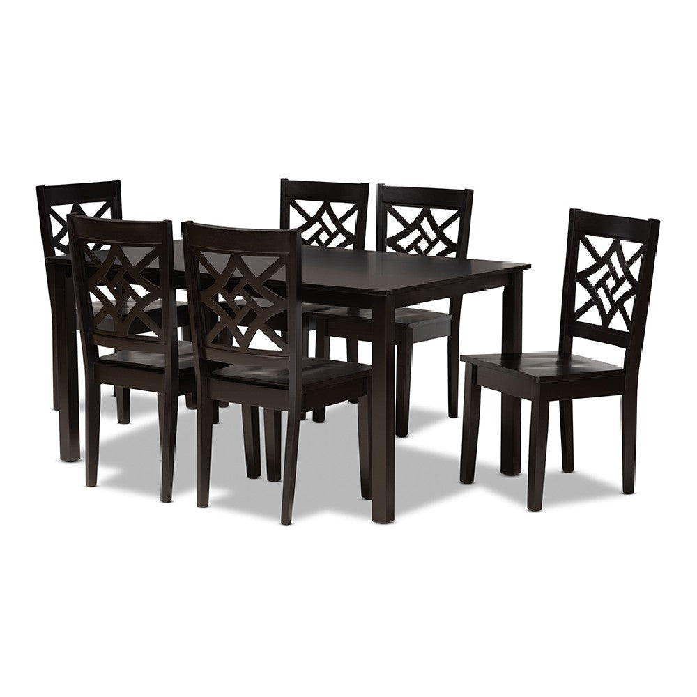 Baxton Studio Nicolette Modern and Contemporary Dark Brown Finished Wood 7-Piece Dining Set