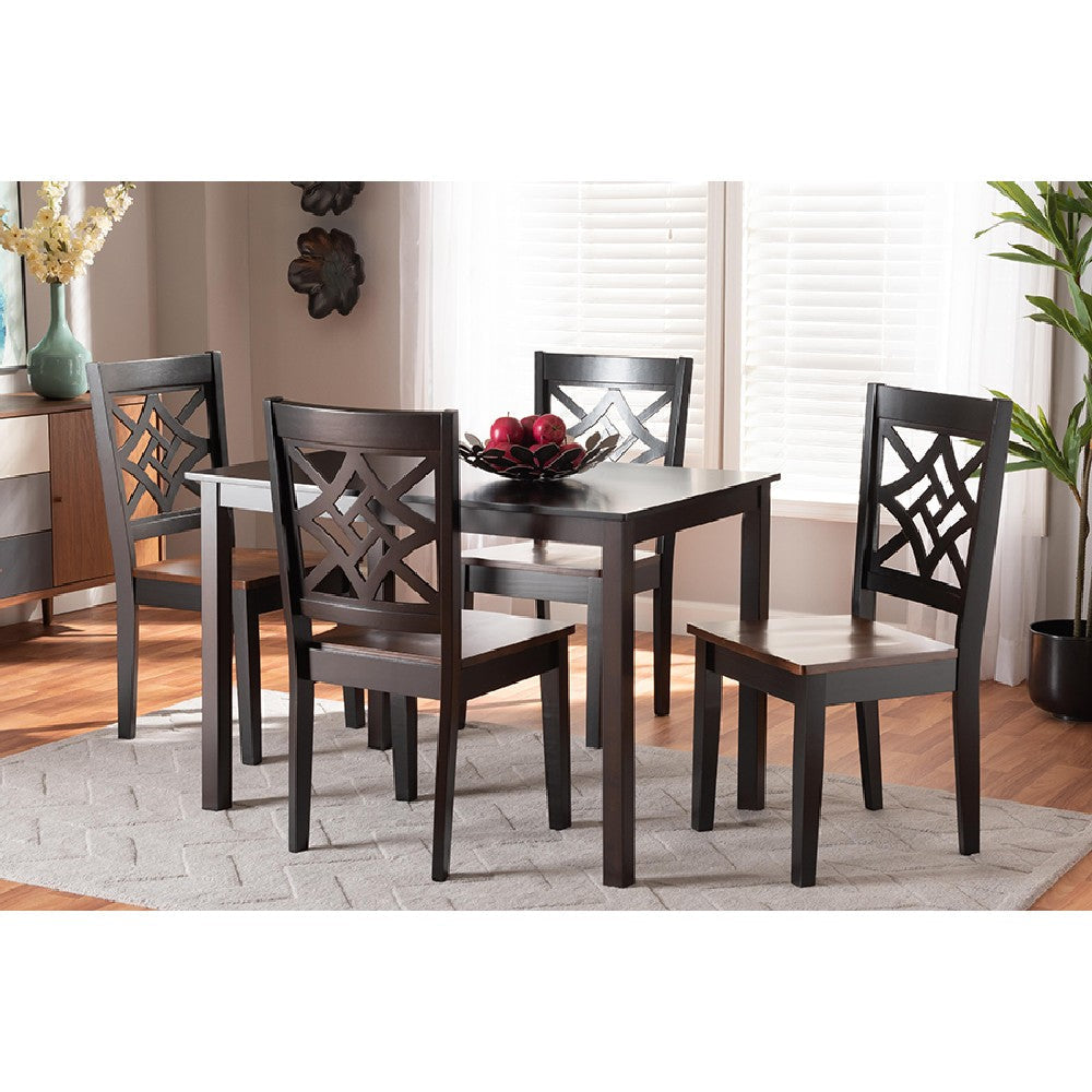 Baxton Studio Nicolette Modern and Contemporary Two-Tone Dark Brown and Walnut Brown Finished Wood 5-Piece Dining Set
