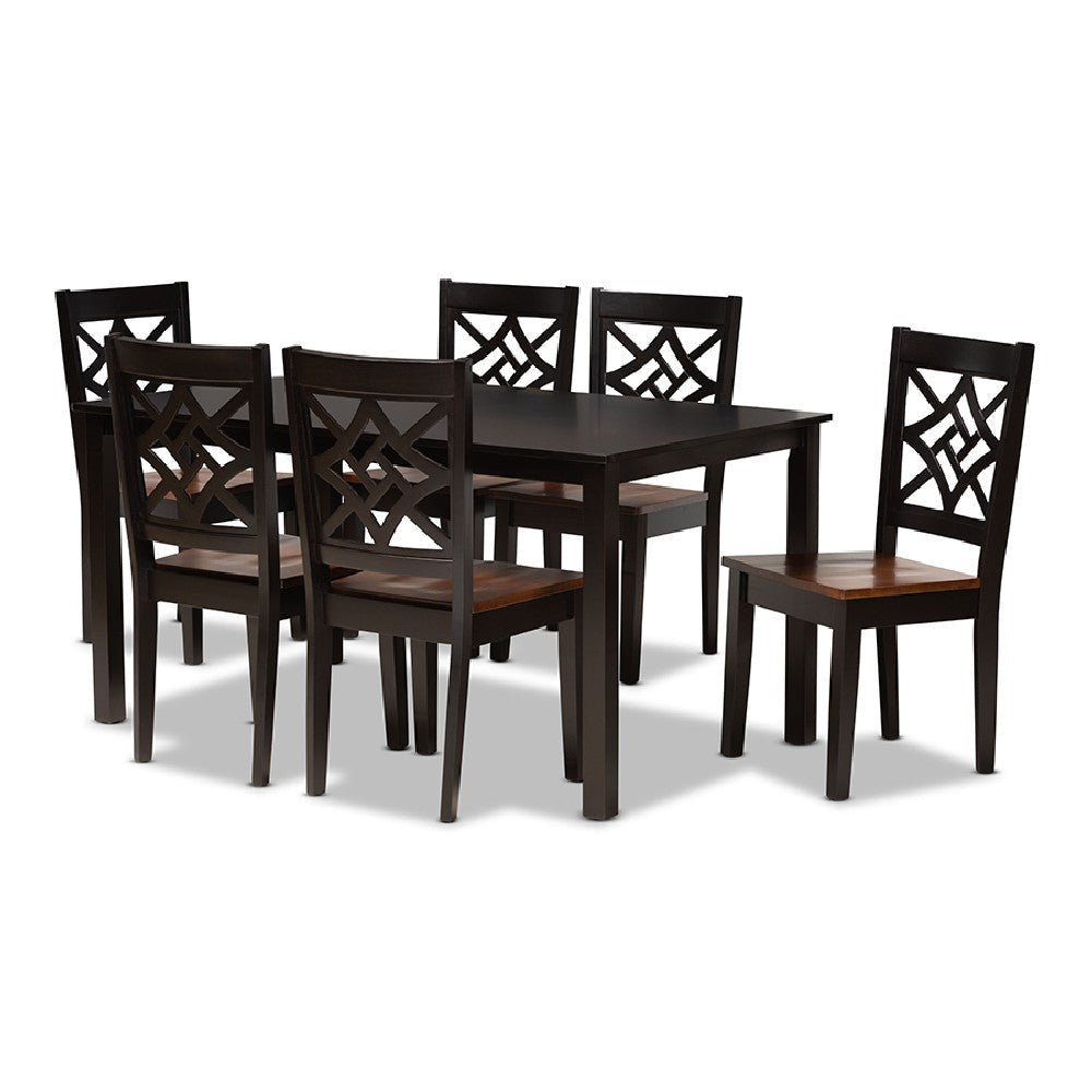 Baxton Studio Nicolette Modern and Contemporary Two-Tone Dark Brown and Walnut Brown Finished Wood 7-Piece Dining Set