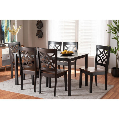 Baxton Studio Nicolette Modern and Contemporary Two-Tone Dark Brown and Walnut Brown Finished Wood 7-Piece Dining Set