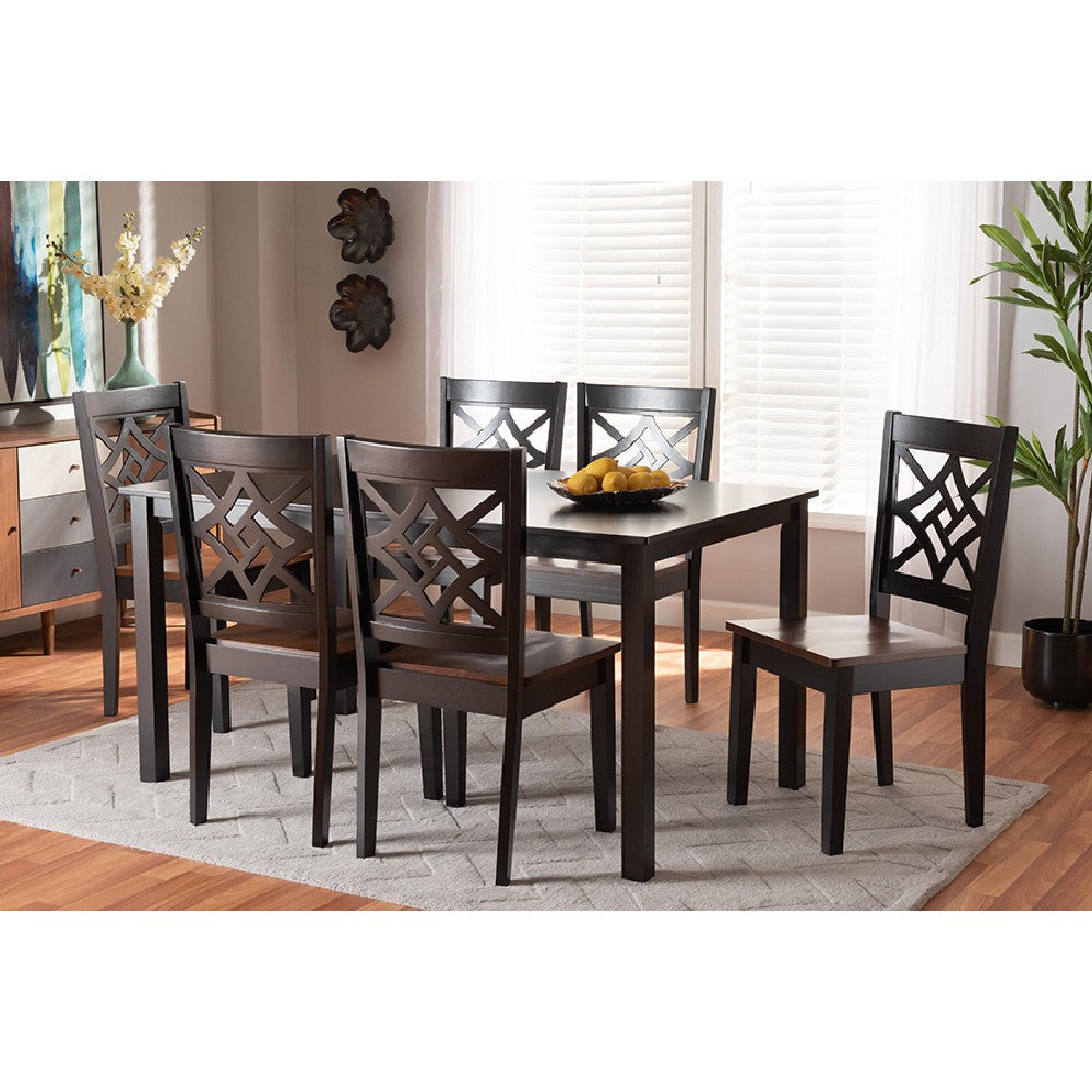 Baxton Studio Nicolette Modern and Contemporary Two-Tone Dark Brown and Walnut Brown Finished Wood 7-Piece Dining Set