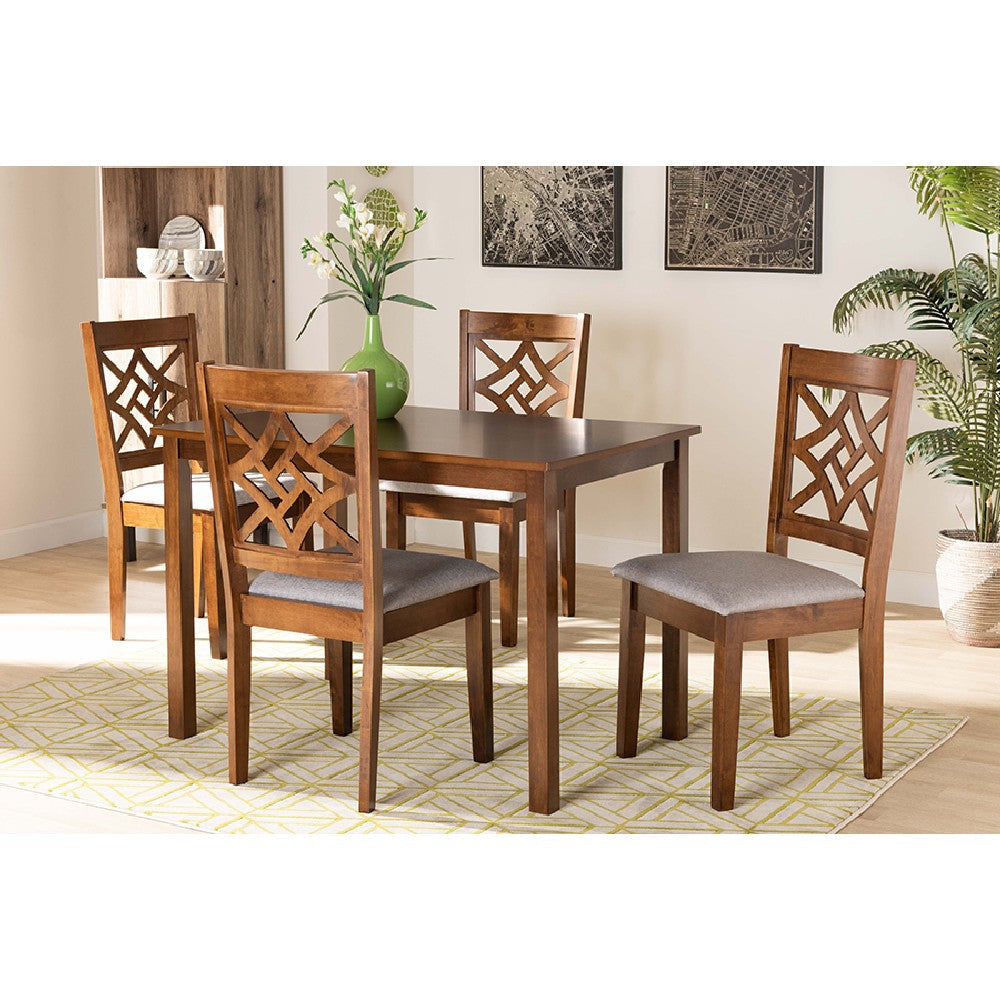Baxton Studio Nicolette Modern and Contemporary Grey Fabric Upholstered and Walnut Brown Finished Wood 5-Piece Dining Set