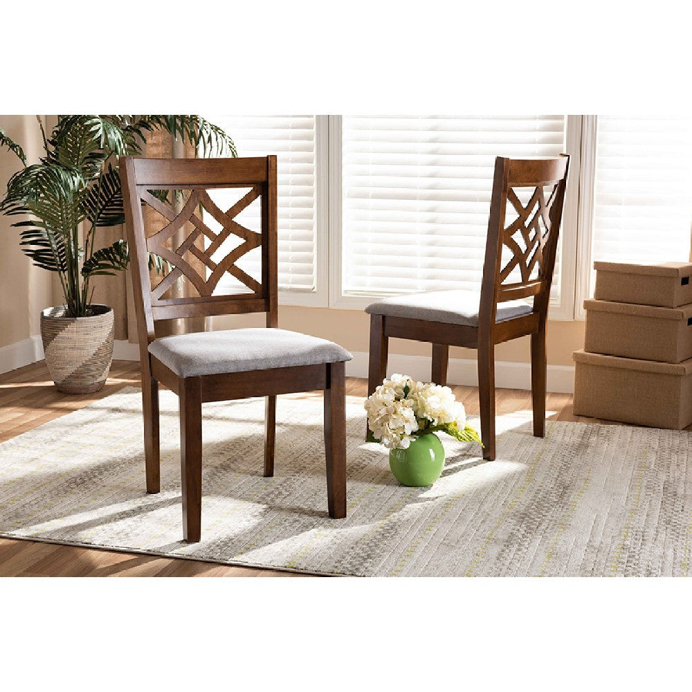 Baxton Studio Nicolette Modern and Contemporary Grey Fabric Upholstered and Walnut Brown Finished Wood 2-Piece Dining Chair Set