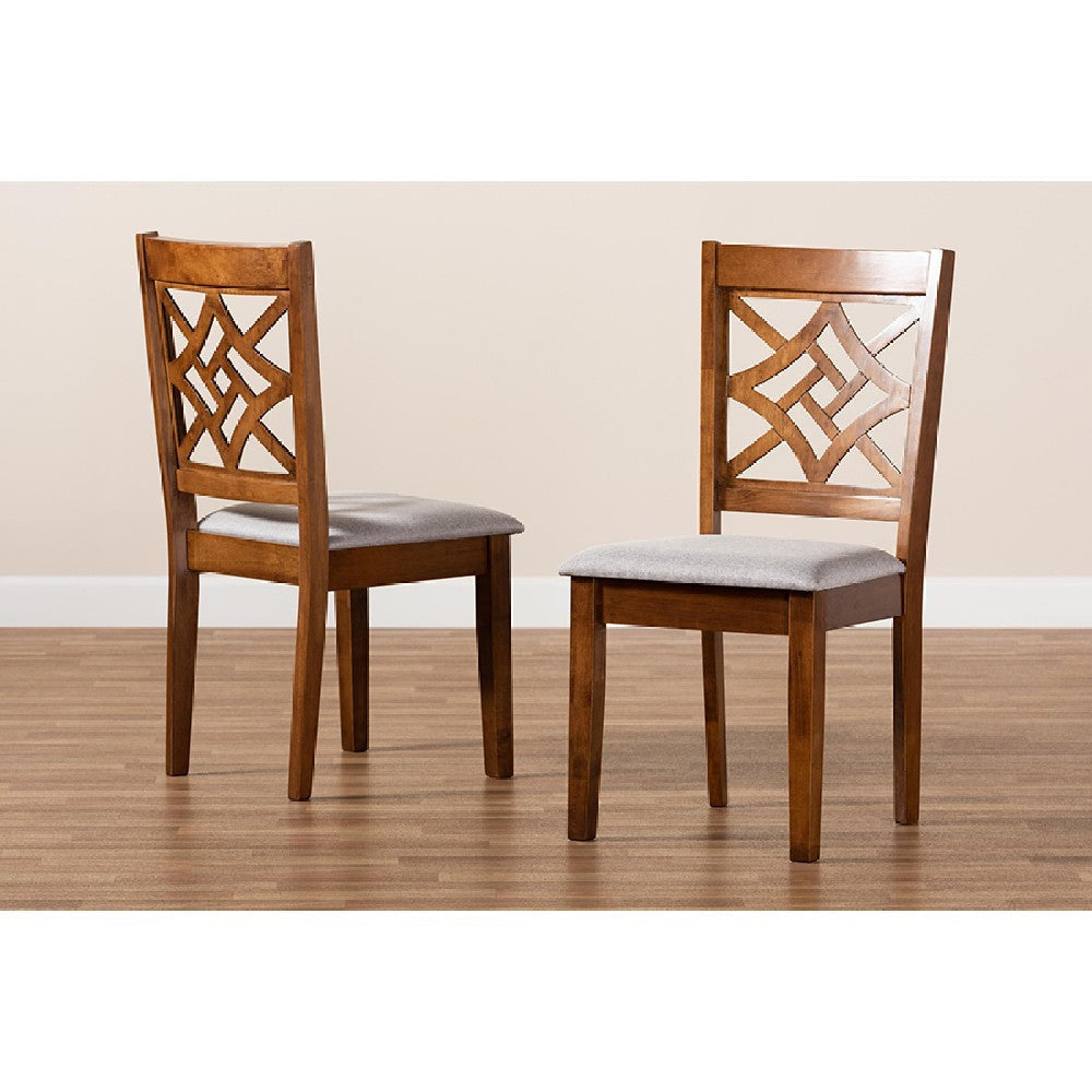 Baxton Studio Nicolette Modern and Contemporary Grey Fabric Upholstered and Walnut Brown Finished Wood 2-Piece Dining Chair Set