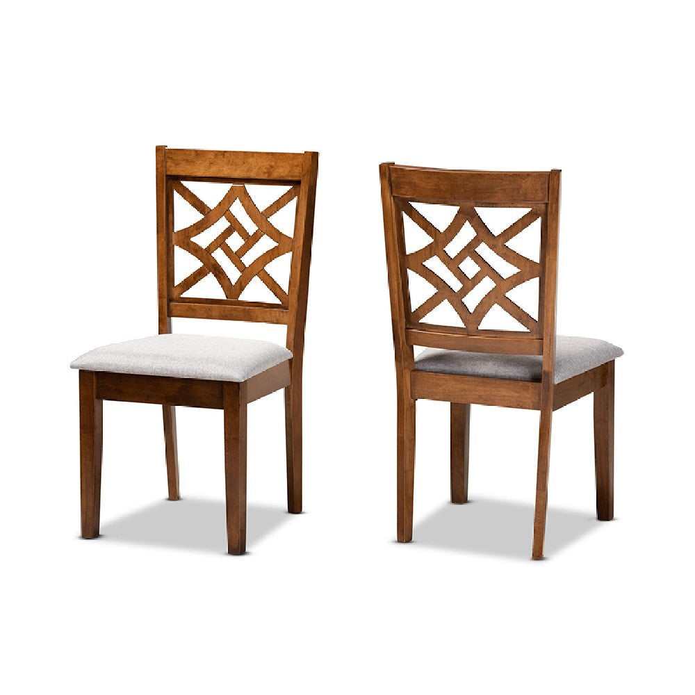 Baxton Studio Nicolette Modern and Contemporary Grey Fabric Upholstered and Walnut Brown Finished Wood 2-Piece Dining Chair Set
