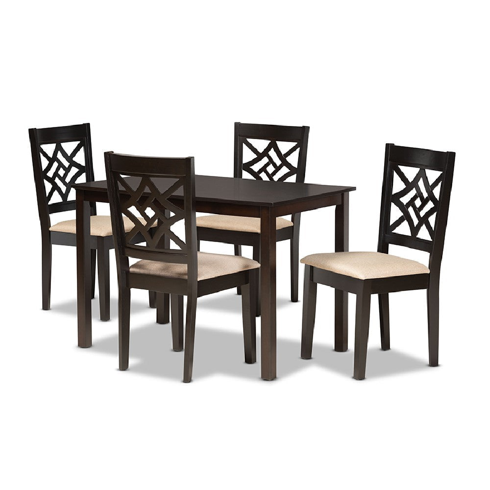 Baxton Studio Nicolette Modern and Contemporary Sand Fabric Upholstered and Dark Brown Finished Wood 5-Piece Dining Set