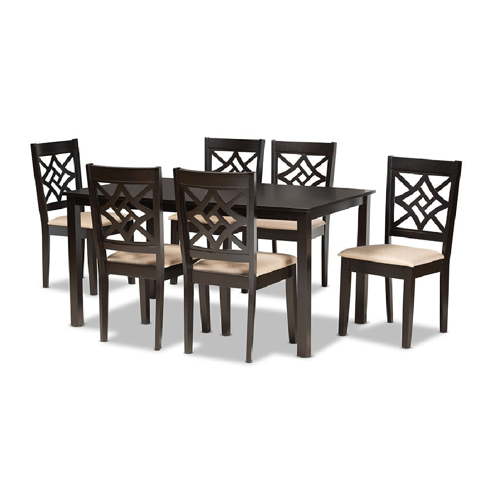 Baxton Studio Nicolette Modern and Contemporary Sand Fabric Upholstered and Dark Brown Finished Wood 7-Piece Dining Set
