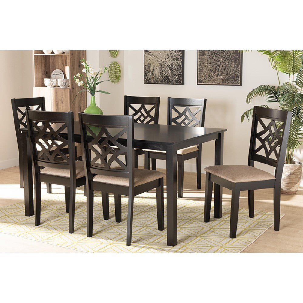 Baxton Studio Nicolette Modern and Contemporary Sand Fabric Upholstered and Dark Brown Finished Wood 7-Piece Dining Set