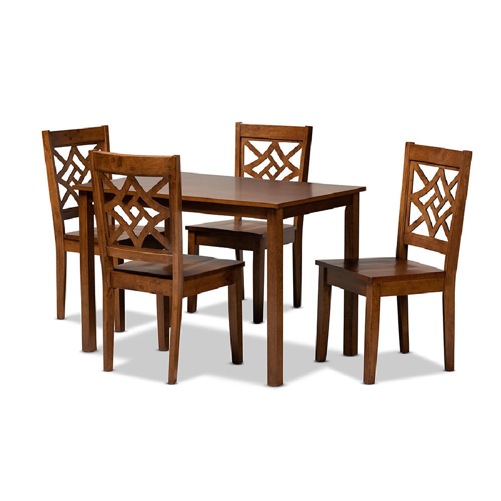 Baxton Studio Nicolette Modern and Contemporary Walnut Brown Finished Wood 5-Piece Dining Set
