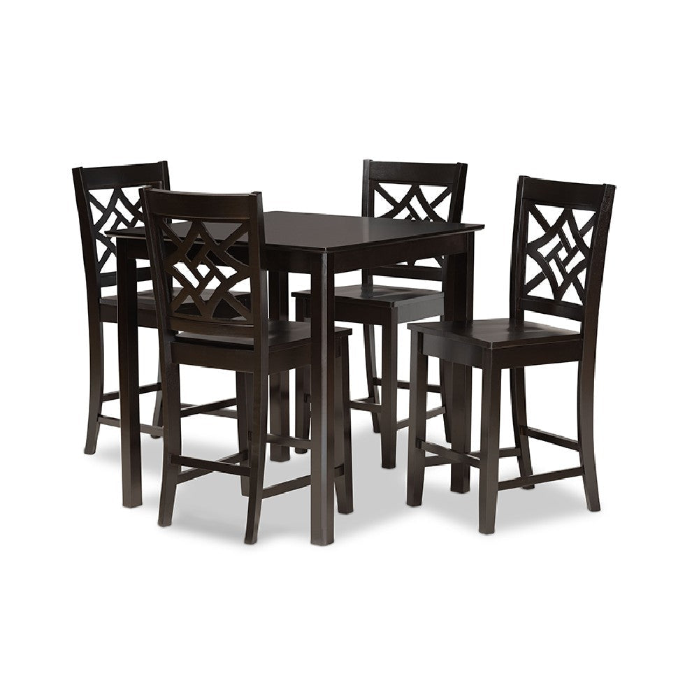 Baxton Studio Nicolette Modern and Contemporary Transitional Dark Brown Finished Wood 5-Piece Pub Set WHI-RH340P-Dark-Brown-5PC-Pub-Set