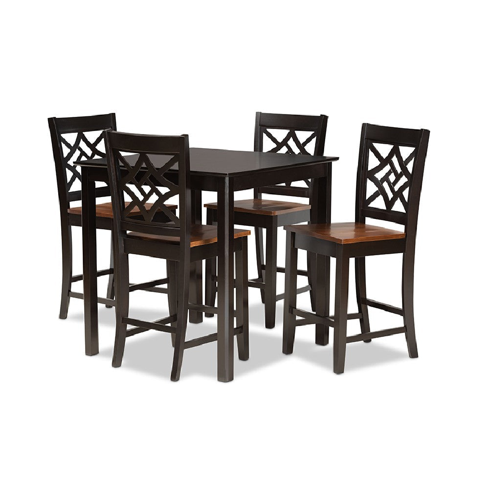 Baxton Studio Nicolette Modern and Contemporary Two-Tone Dark Brown and Walnut Brown Finished Wood 5-Piece Pub Set