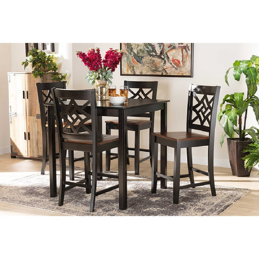 Baxton Studio Nicolette Modern and Contemporary Two-Tone Dark Brown and Walnut Brown Finished Wood 5-Piece Pub Set