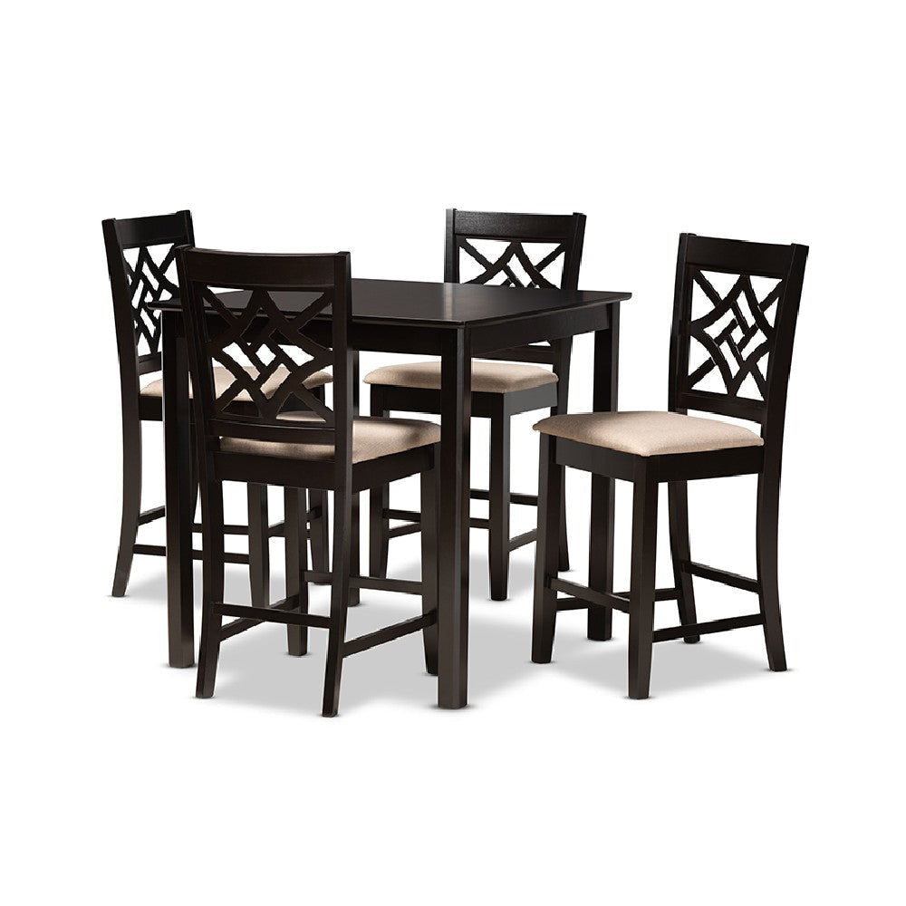 Baxton Studio Nicolette Modern and Contemporary Sand Fabric Upholstered and Dark Brown Finished Wood 5-Piece Pub Set