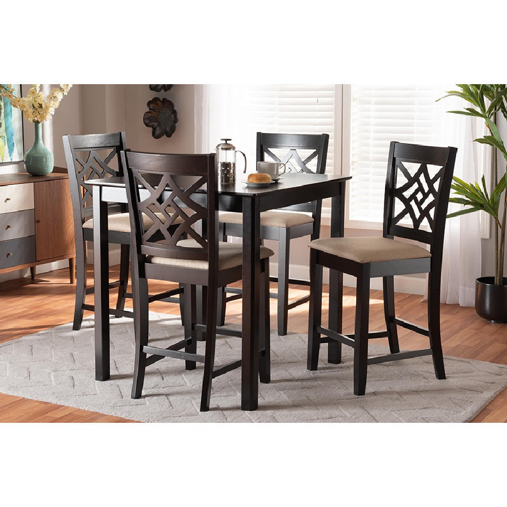 Baxton Studio Nicolette Modern and Contemporary Sand Fabric Upholstered and Dark Brown Finished Wood 5-Piece Pub Set