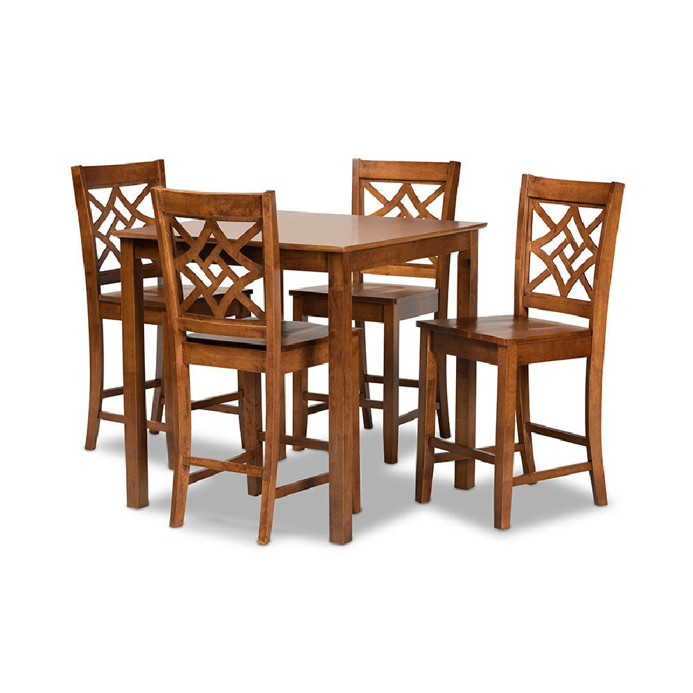 Baxton Studio Nicolette Modern and Contemporary Walnut Brown Finished Wood 5-Piece Pub Set WHI-RH340P-Walnut-5PC-Pub-Set