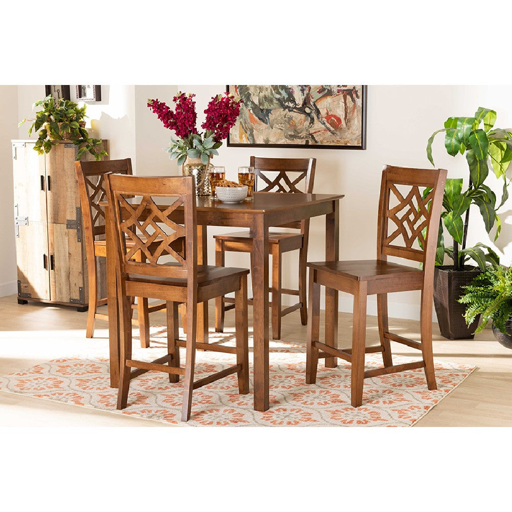 Baxton Studio Nicolette Modern and Contemporary Walnut Brown Finished Wood 5-Piece Pub Set