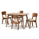 Baxton Studio Damara Mid-Century Modern Sand Fabric Upholstered and Walnut Brown Finished Wood 5-Piece Dining Set