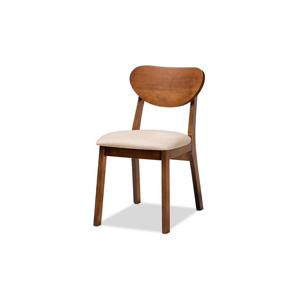 Baxton Studio Damara Mid-Century Modern Sand Fabric Upholstered and Walnut Brown Finished Wood 5-Piece Dining Set