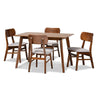 Baxton Studio Euclid Mid-Century Modern Grey Fabric Upholstered and Walnut Brown Finished Wood 5-Piece Dining Set
