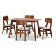 Baxton Studio Euclid Mid-Century Modern Grey Fabric Upholstered and Walnut Brown Finished Wood 5-Piece Dining Set