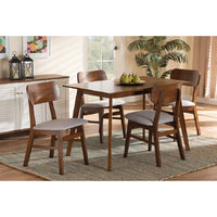 Baxton Studio Euclid Mid-Century Modern Grey Fabric Upholstered and Walnut Brown Finished Wood 5-Piece Dining Set