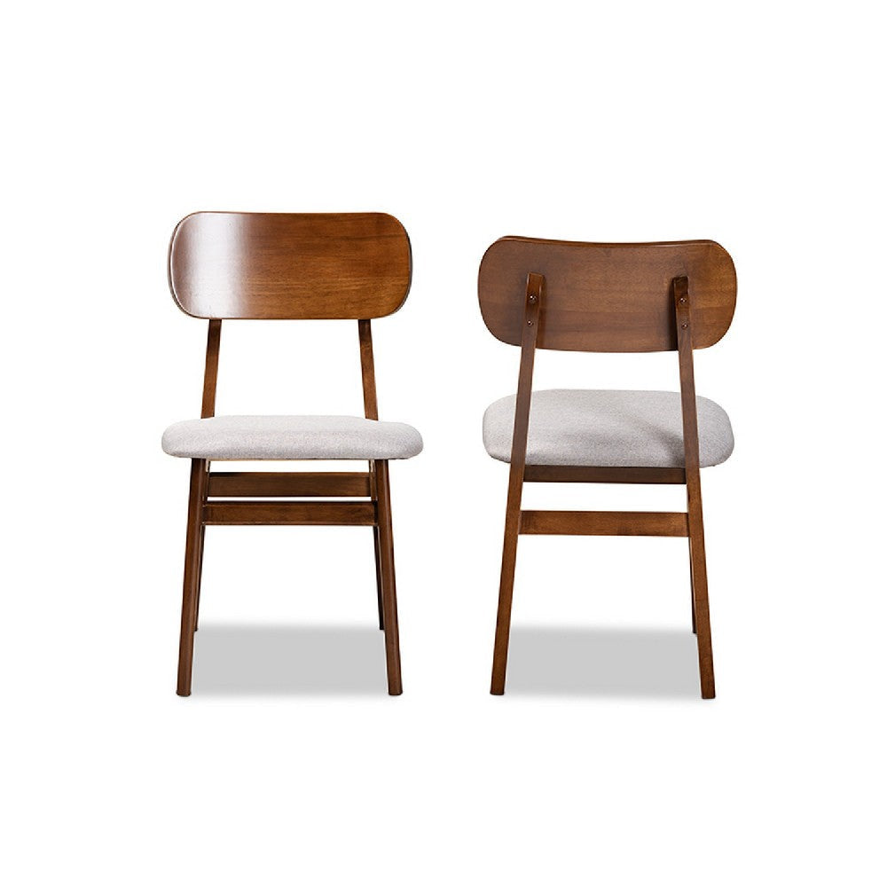 Baxton Studio Euclid Mid-Century Modern Grey Fabric Upholstered and Walnut Brown Finished Wood 2-Piece Dining Chair Set