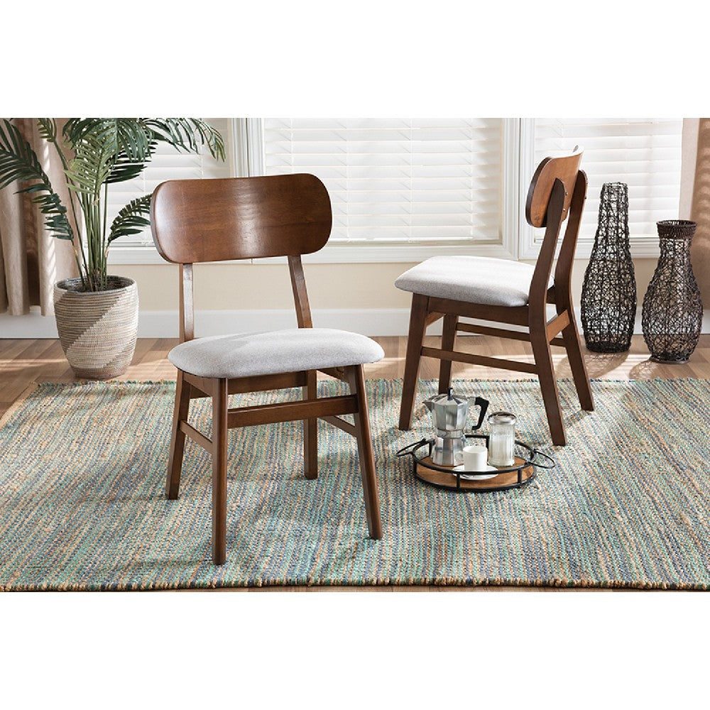 Baxton Studio Euclid Mid-Century Modern Grey Fabric Upholstered and Walnut Brown Finished Wood 2-Piece Dining Chair Set